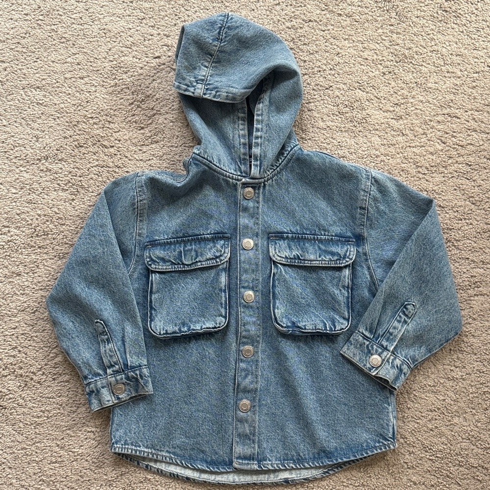 zara girls denim lightweight hooded shacket